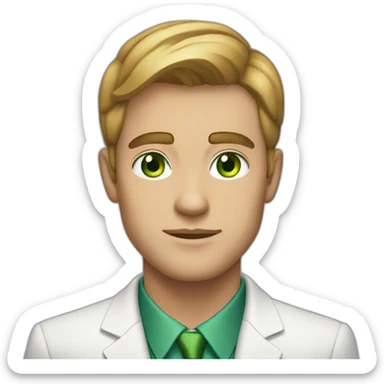A 25-year-old man with green eyes In a classic suit sticker