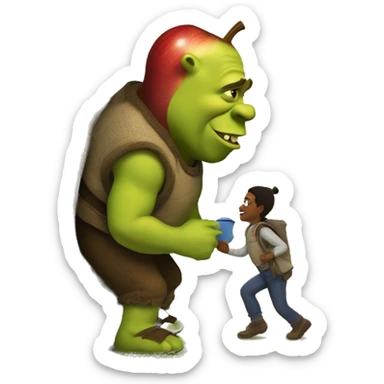 One day, Shrek decided to go for a walk. As he was walking about, he found a tree where he discovered an apple. Upon that apple,there was a worm, and upon that worm there was a fly. sticker