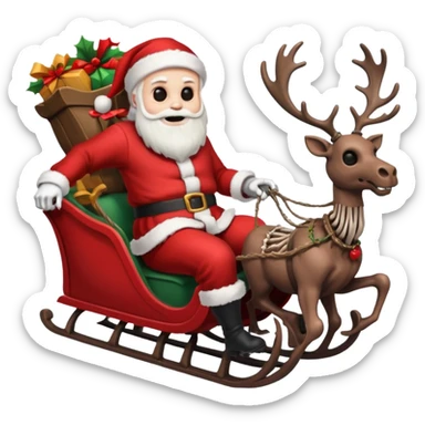 the Grim reaper dressed as Santa with a sleigh and reindeer as skeletons sticker