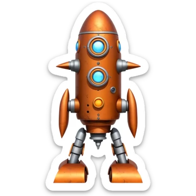 WW1-era Flintstones futuristic rocket-powered tall robot moving sticker