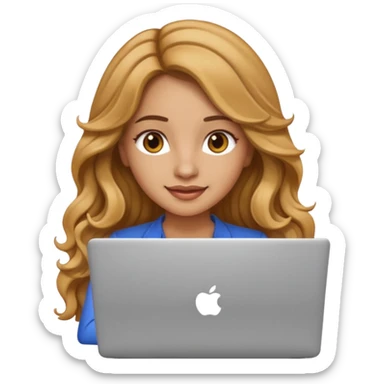 Pretty girl with long, light golden brown wavy hair, Latina, with a laptop, AI-generated emoji. sticker