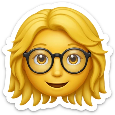 Realiza un emoticon amarillo sonriente, con lentes oscuros y cabello rizado sticker