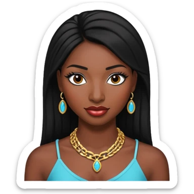 Coco jones black girl with makeup straight black hair and necklace  sticker