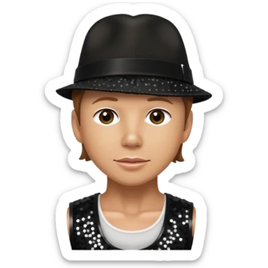 Donnie Wahlberg from NKOTB with light brown hair, black sequin crop top and hat sticker