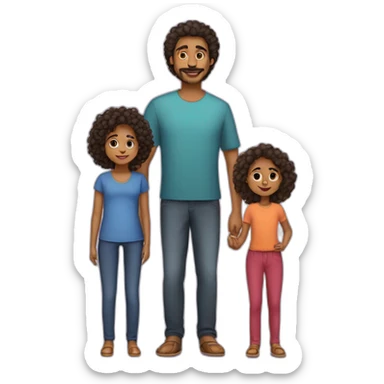 indian family mom and daughter curly hair and dad and son straight hair sticker