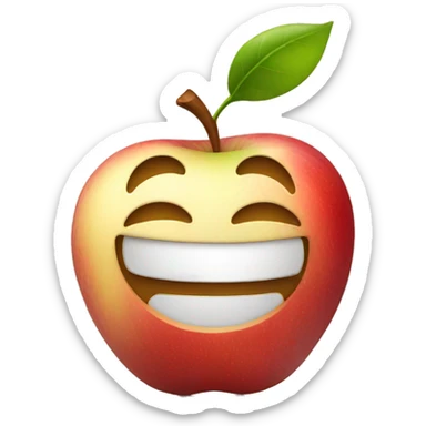 an apple with a smiling face sticker