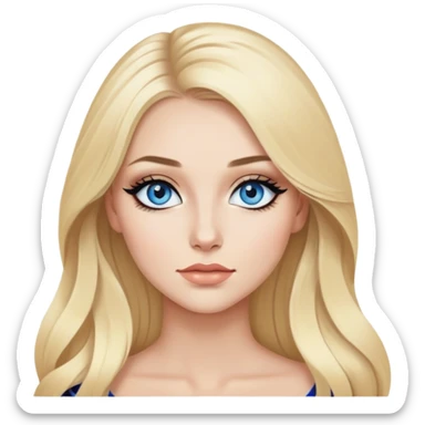 blonde, blue eyes baddie,pretty makeup, black eyeliner, long hair sticker