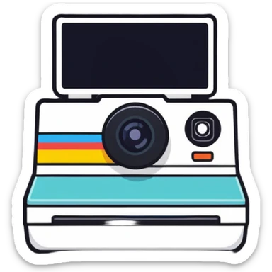 Polaroid instant film camera with developing photo coming out sticker