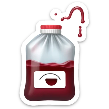 infusion bag with dark red liquid which flows out  sticker