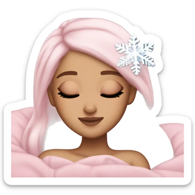 Ariana Grande sleeping light pink hair holding a snowflake sticker