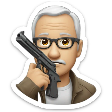 Un mec chauve à lunettes avec un Gun sticker