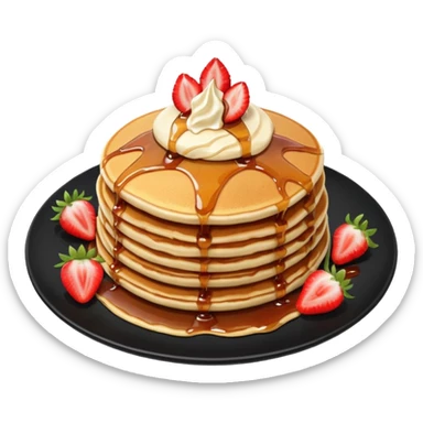 Pancakes with strawberries in a black plate sticker
