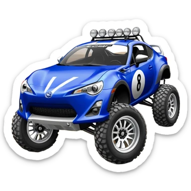2013 scion fr-s ultramarine off road 4wd monster Baja dessert stadium racer number 86 with large fancy silver wheels and long travel suspension  sticker