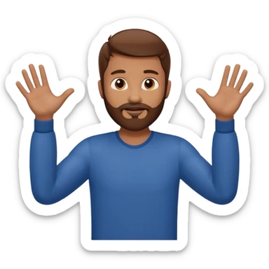 A man with brown hair and beard with his arms out horizontally at his sides waiting for a hug sticker