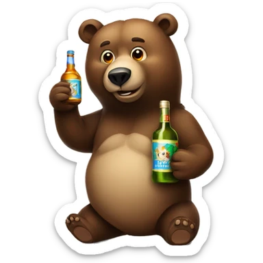 Russian bear with a bottle of alcohol in his hand sticker