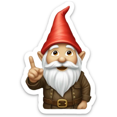 Gnome with the back of his hand in front of him with his finger in the middle pointing up, no index finger sticker
