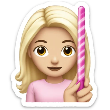 White Girl hand pink nails holding pink wand with black hair and brown eyes sticker
