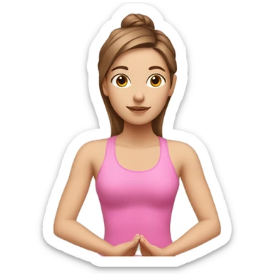 White skin brown hair doing yoga wearing pink sticker