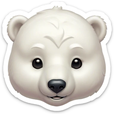 Cinematic Cute Polar Bear Portrait Emoji, Head tilted playfully and inquisitively, with a glossy, plush coat accented by a gentle, blushing muzzle and round, sparkling eyes, Simplified yet irresistibly adorable features, highly detailed, glowing with a warm, friendly polar glow, high shine, affectionate and lively, stylized with a touch of endearing charm, soft glowing outline, capturing the essence of a mischievous yet loving polar cub that feels like it could tumble out of the screen into your arms! sticker