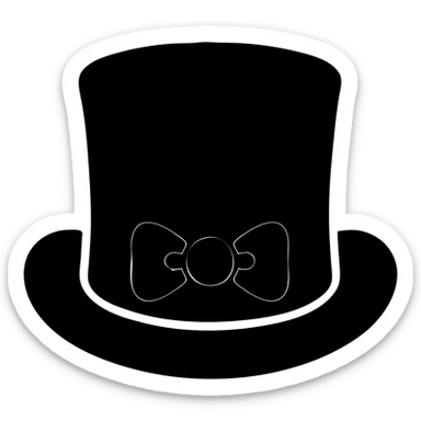 A minimalist black top hat slightly tilted, with a ribbon bow in #C5343C color on the brim. Solid fill, soft shading to give depth, elegant and slightly stylized. Flat modern design with a touch of sophistication. sticker