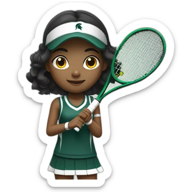 indian girl teenager playing tennis wearing a michigan state spartan uniform with wavy black hair sticker