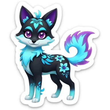 Multicolored gloomy glowing bioluminescent dark edgy gothic spooky cool badass cute adorable pretty cool elegant realistic floral exotic Falvie-Fionbri-fursona, full body sticker