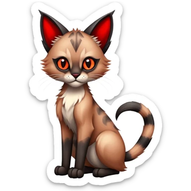 Gothic exotic Red and black and edgy and cute shiny Fantasy-Siamese-Bobcat-Caracal-Lykoi-feline-Fakémon-feline-hybrid (full body) sticker