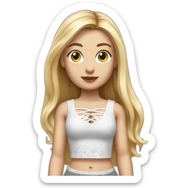 hyperrealistic caucasian female, long straight blonde hair, white lace-up crop top and grey plain tight mini skirt sticker