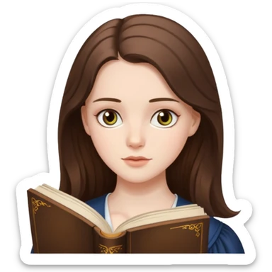  white long brunette hair girl with hazel eyes reading Pride and Prejudice sticker