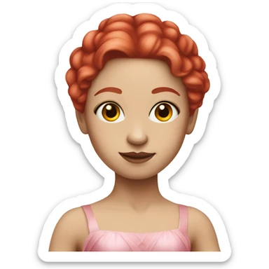 White skin ballerina with pink dress and red hair sticker
