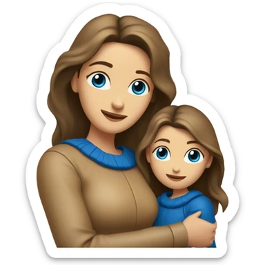 mother and daughter of Slavic appearance blue eyes in leather beige sweaters hugging sticker