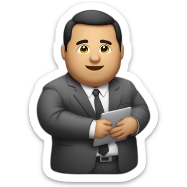very fat latin guy wearing a suit guy working in a small laptop sticker