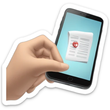 a hand holds a mobile phone in front of an exam sticker