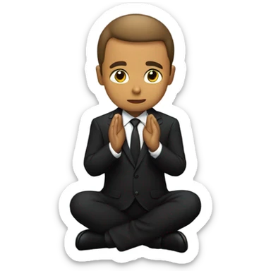 Tan man on his knees praying in a all black suit sticker