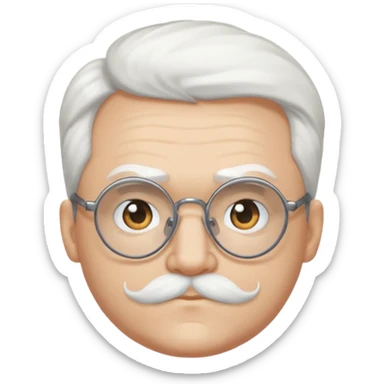 chauve cheveux blanc visage rond lunette gros sourcils sticker