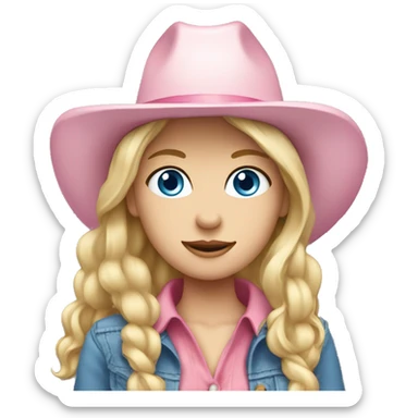 Cowgirl, pale skin, blue eyes, blonde hair, pink hat sticker