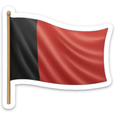 A flag with a blacktop, half red bottom, half and a circle in the middle sticker