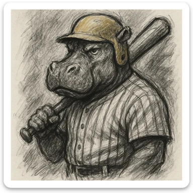 hippo holding a baseball bat, wearing a yellow helmet, pinstripes outfit sticker