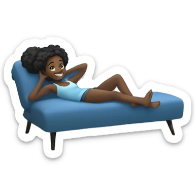 slate blue black girl lounging on a comfy blue couch, with her feet up, looking relaxed and happy sticker