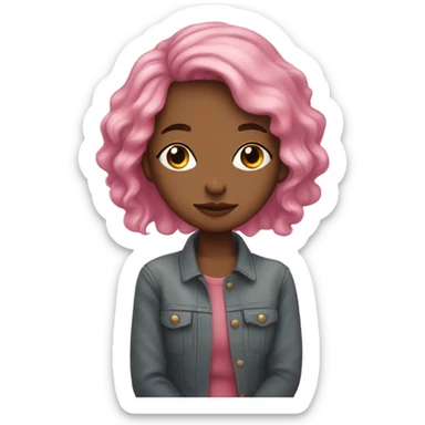create a girl with pink hair, earrings, who hugs herself, her eyes are covered and her head is slightly bowed on her shoulder. The pose should reflect self-love sticker