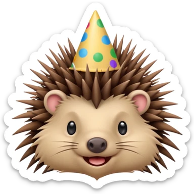 smiling porcupine with a party hat sticker