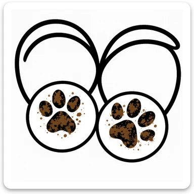 Make the two black puppy paws look muddy, keep the black heart around them and original style (original style slug: sticker) sticker