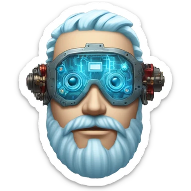  Short light blue haired male cyborg head with light blue beard, red steampunk goggles and circuits sticker