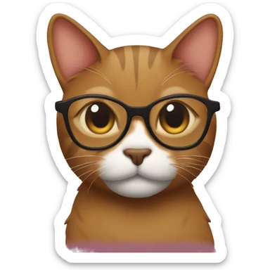 brown cat with glasses in form of hearts sticker