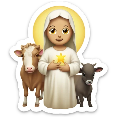 Infant Jesus surrounded by mom, dad and farm animals sticker