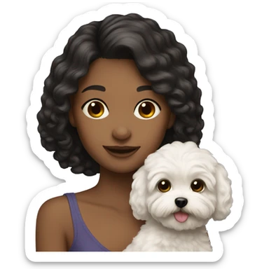 girl with dark hair holding maltipoo sticker