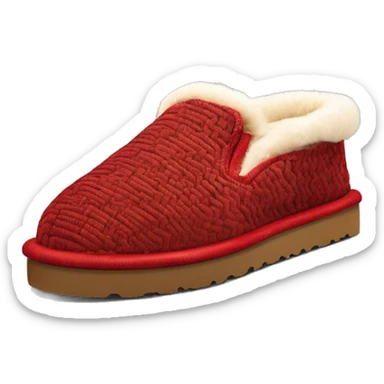 Chestnut colored low cut ugg slip-on slippers. thin red woven zig-zag trim on the cuff, a red heel pull tab, and a thick platform sole. ” sticker
