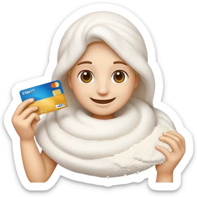 Happy emoji with credit card in hand and a pile of flour sticker