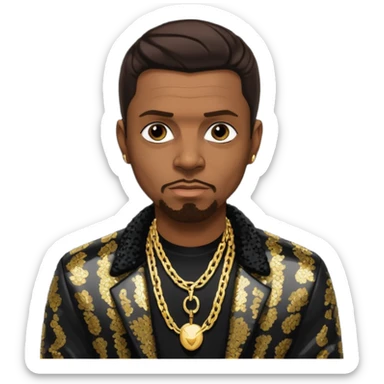 Keith Sweat (b.1961) with dark brown hair, black sequin jacket, black shirt with necklace sticker