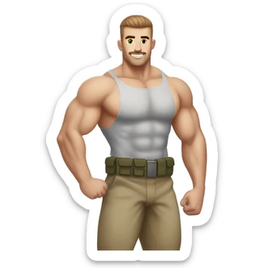 White skinned, Shirtless, brown hair, hairy body, Bodybuilder, biceps, high and tight military haircut sticker